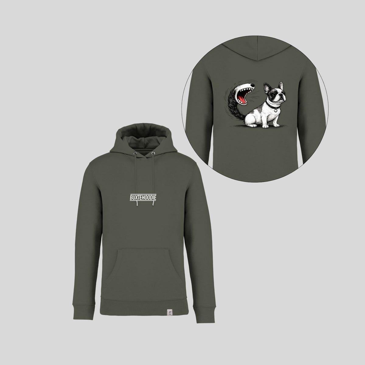Buxtehoodie 'Schwanzbella' Kapuzenpullover aus Buxtehude in Farbe 'Khaki'